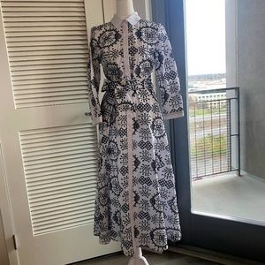 Zara US size S white and black embroidered midi dress